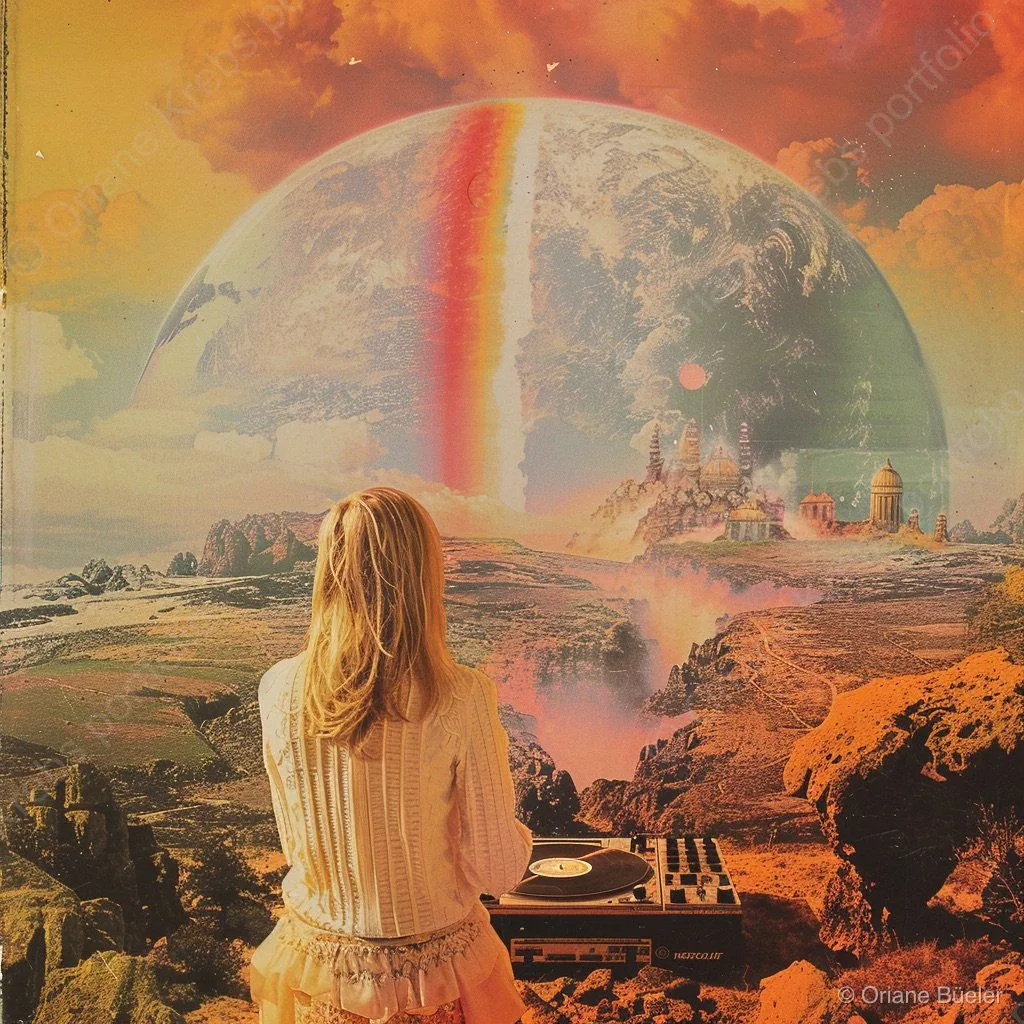 DJ Rainbow Moon Vintage, AI-generated artwork by Oriane Büeler